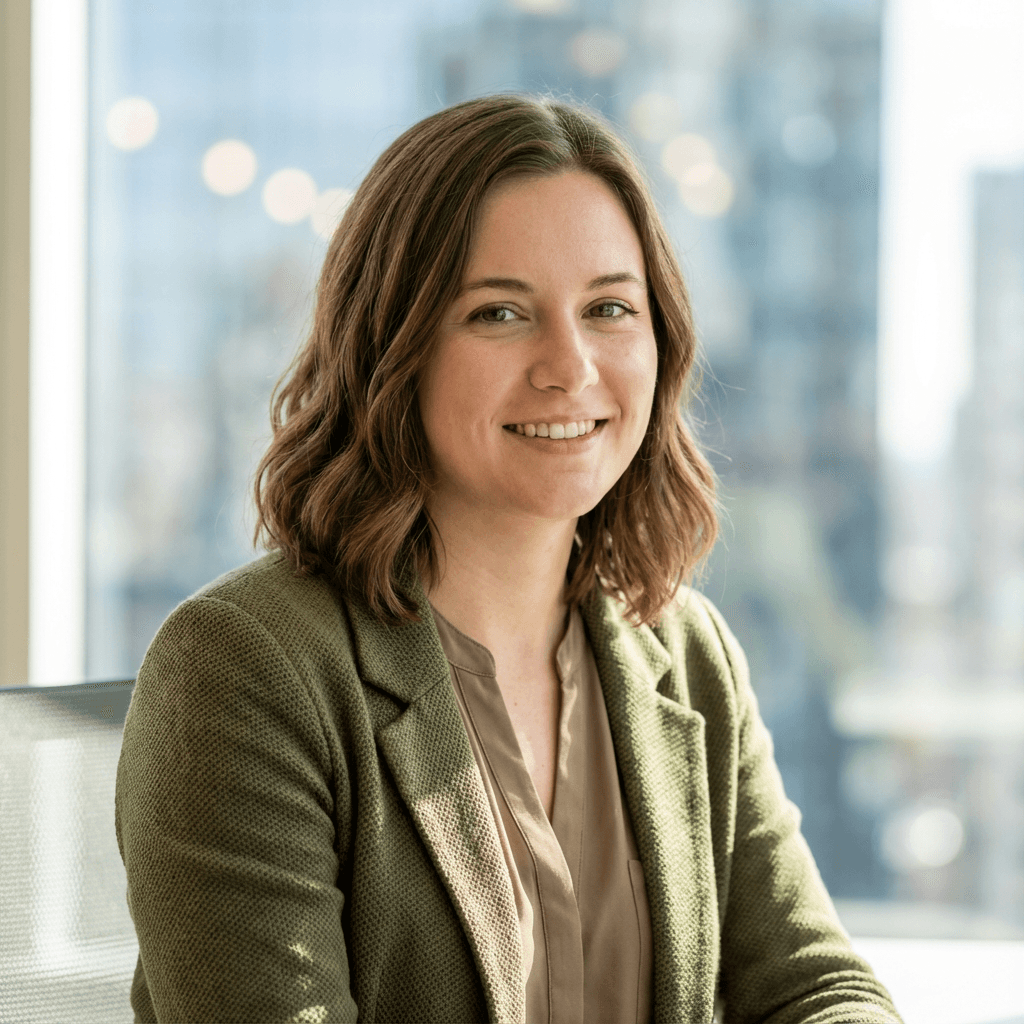 Woman in her late 20s, White, elegant lashes, calm demeanor, professional headshot