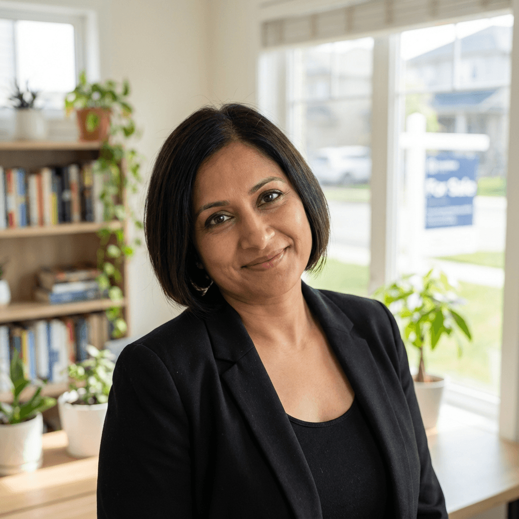Priya Sharma, female client in her early 30s, South Asian, warm friendly appearance