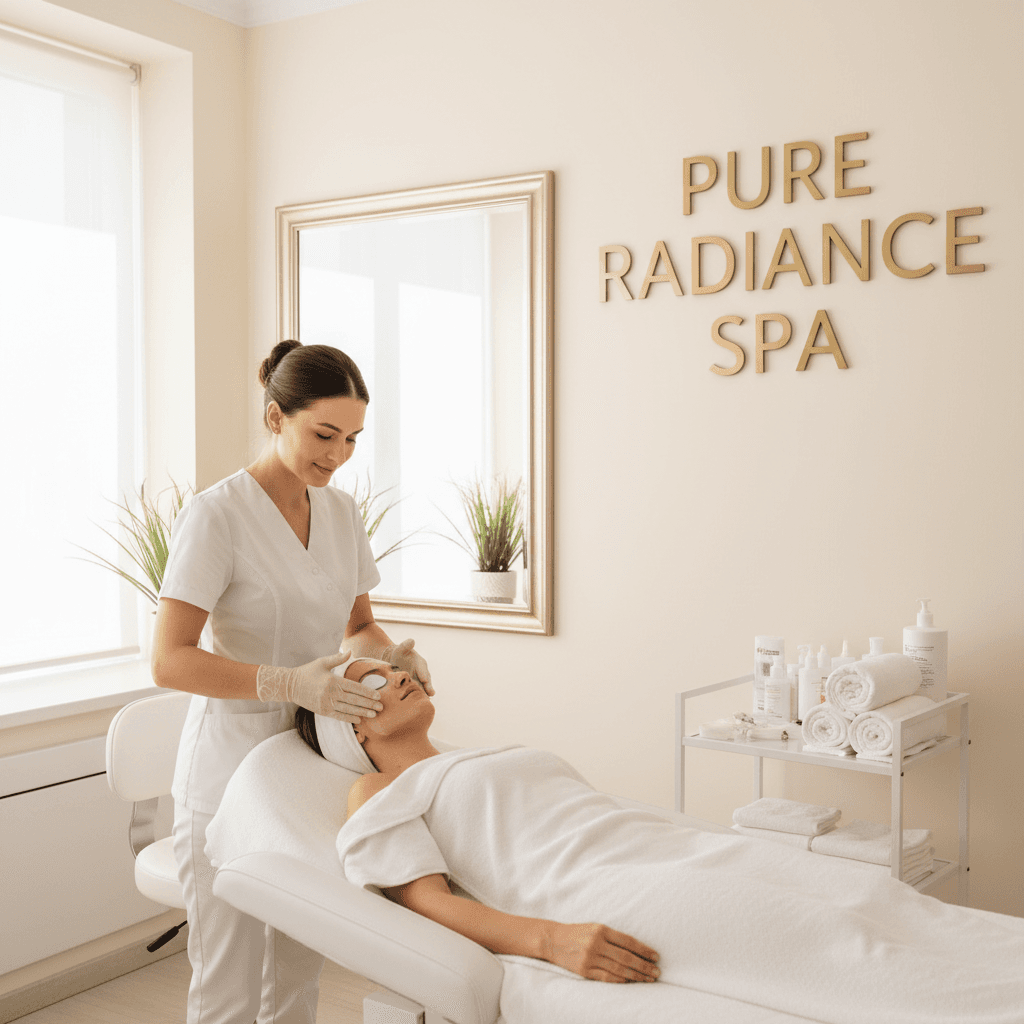 Esthetician providing a skincare treatment in a clean bright spa room