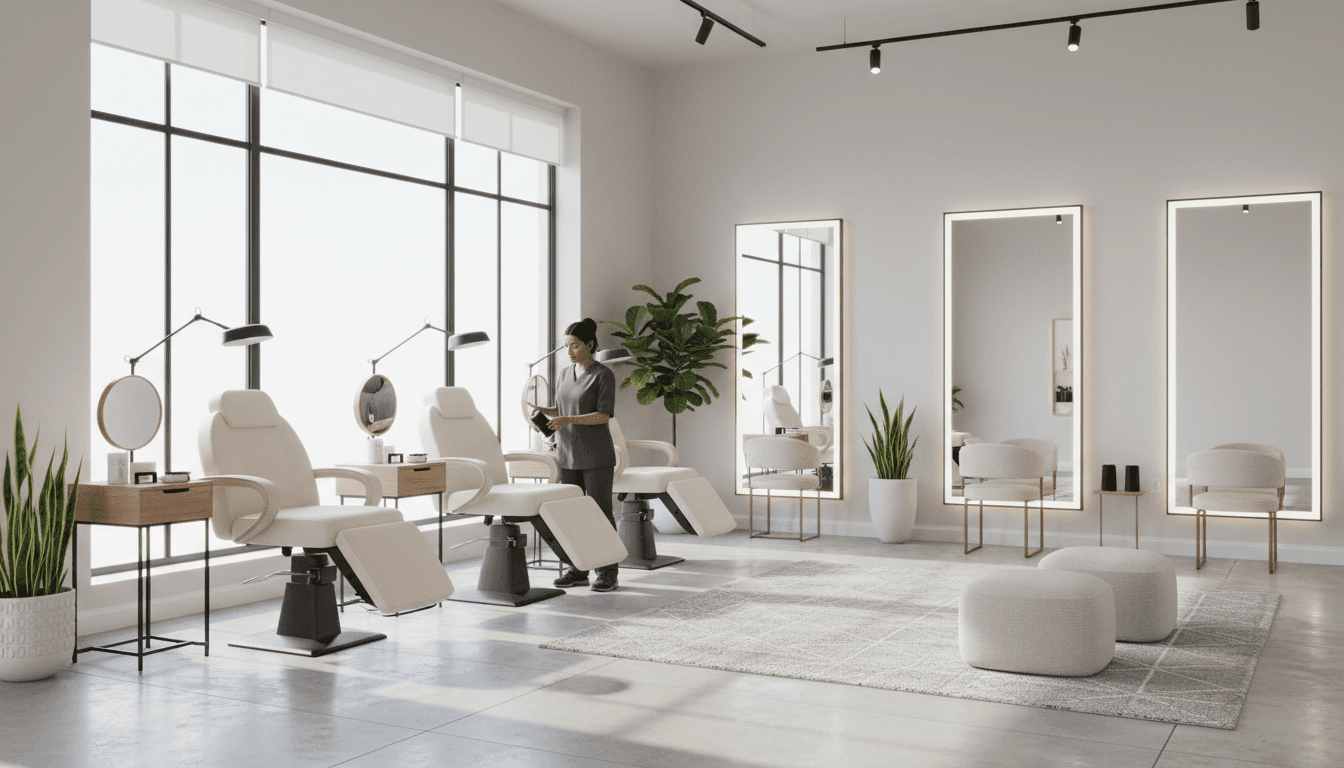Woman relaxing in a salon chair with warm natural light